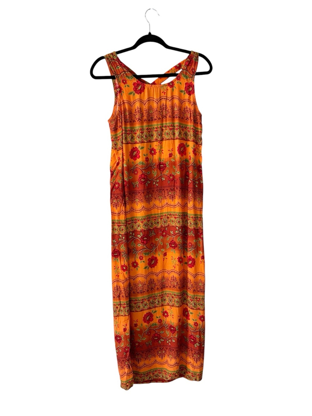 Vintage 90s Y2K Floral Maxi Dress Orange Boho M/L